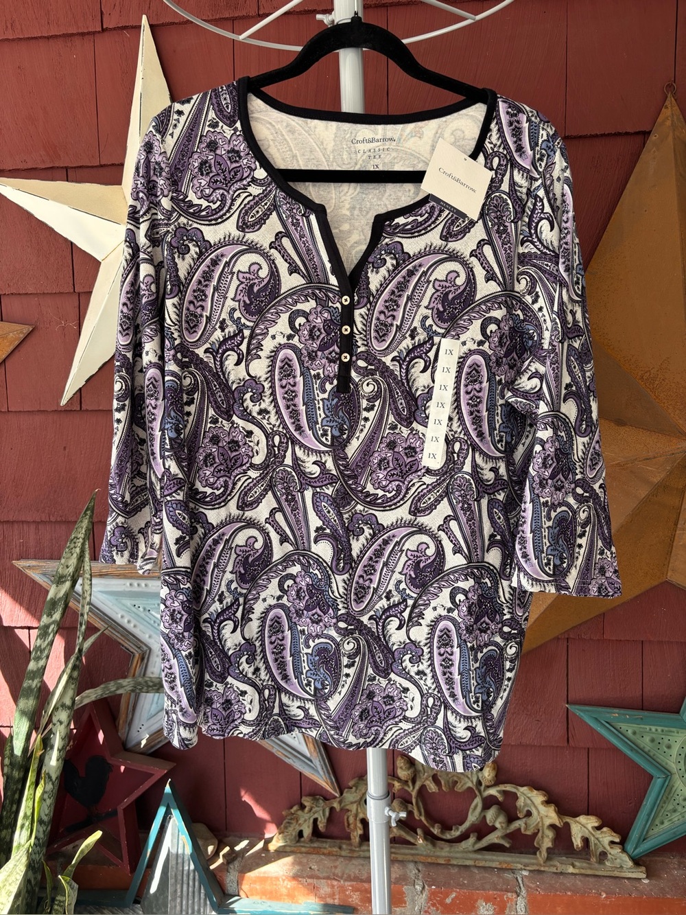 NWT Y2K Croft & Barrow Paisley Long Sleeve Top Size 1X